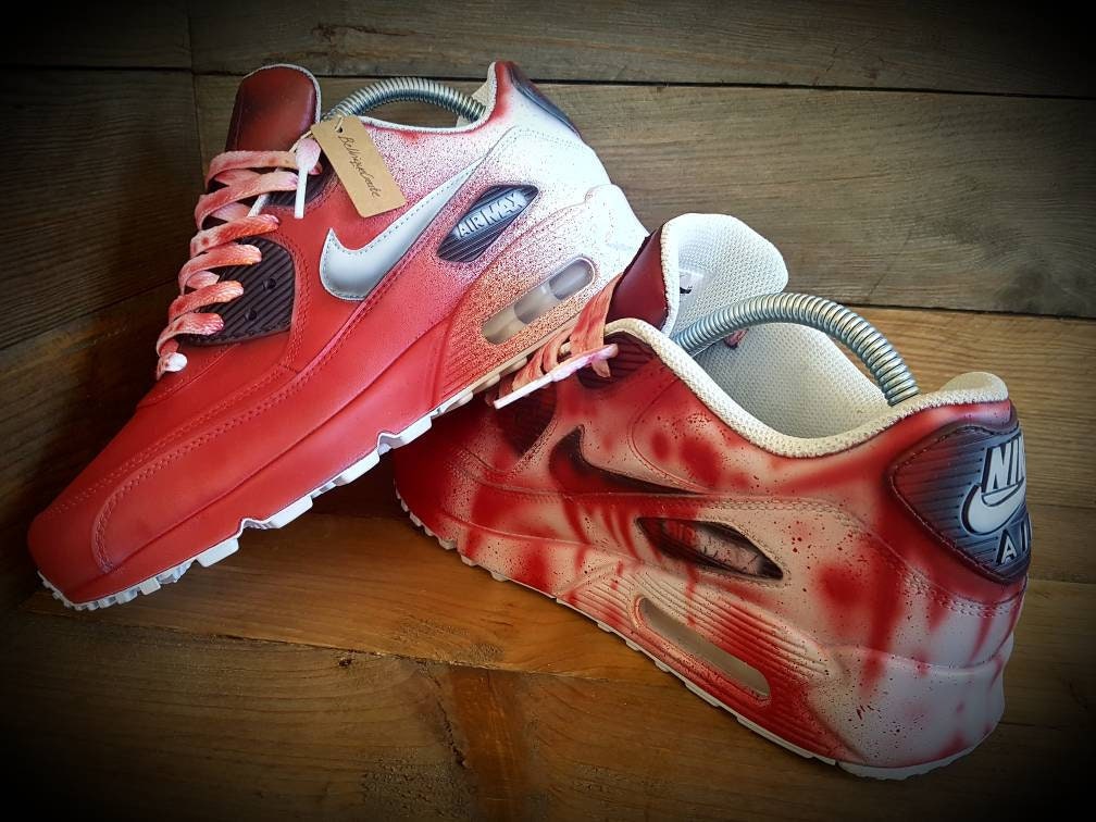 Custom Painted Air Max 90 - Red White Splatter Stained Trainers