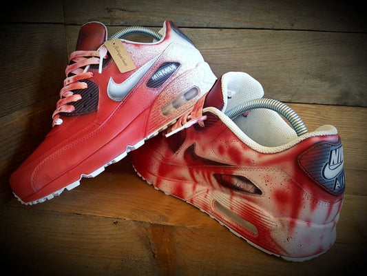 Custom Painted Air Max 90 - Red White Splatter Stained Trainers