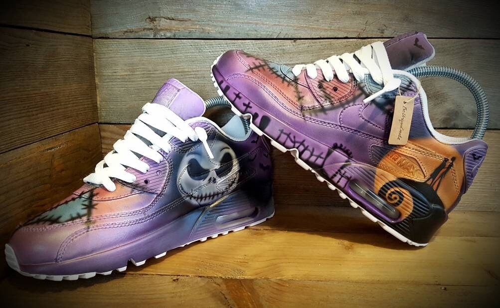 Custom Painted Air Max 90 - Nightmare Before Christmas Purple Pink Trainers