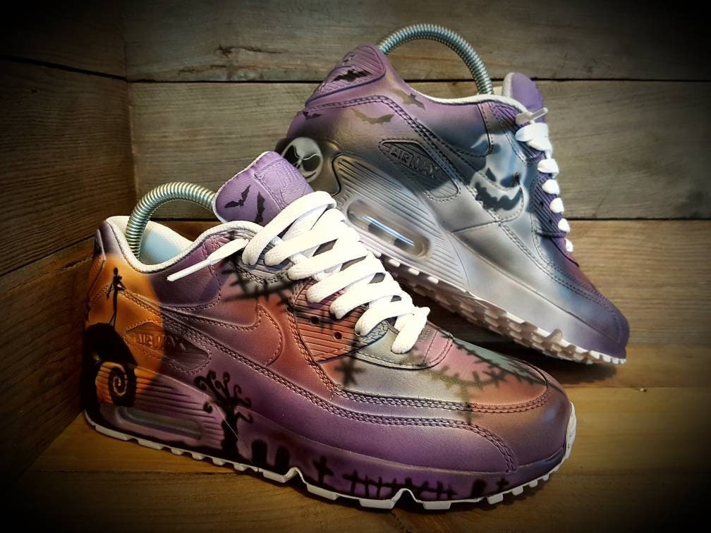 Custom Painted Air Max 90 - Nightmare Before Christmas Purple Pink Trainers