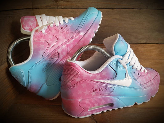 Custom Painted Air Max 90 - Pink Blue Faded Stars Trainers