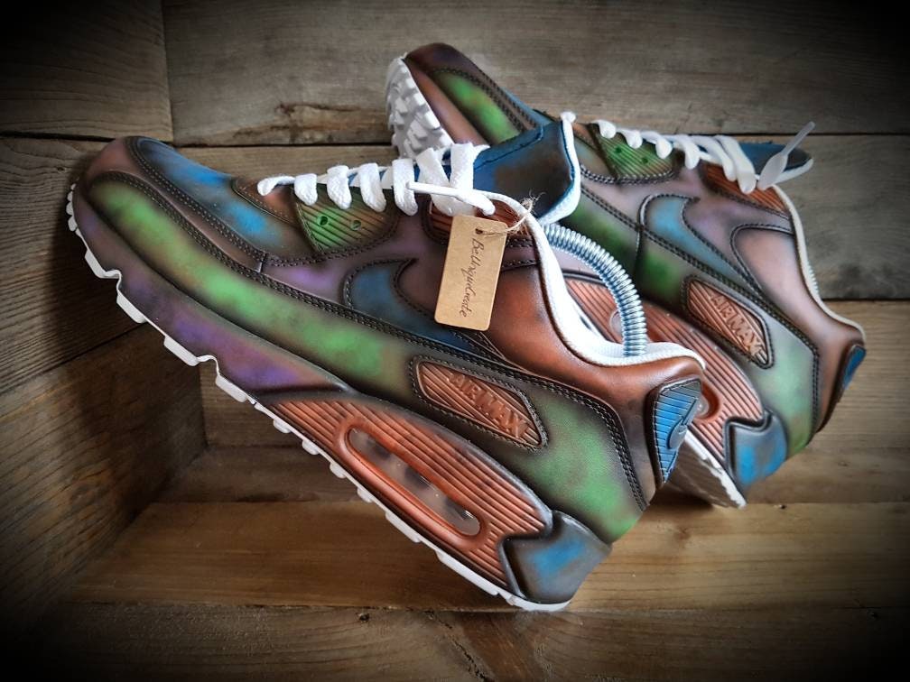 Custom Painted Air Max 90 - Distressed Vintage Blue Green Trainers