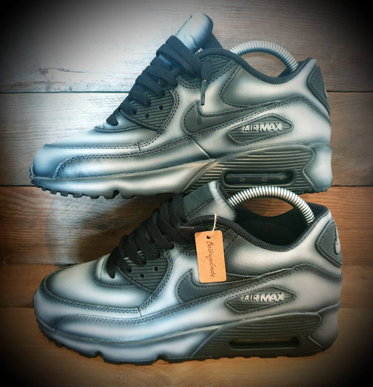 Custom Painted Air Max 90 - Black White Ghost Effect Trainers