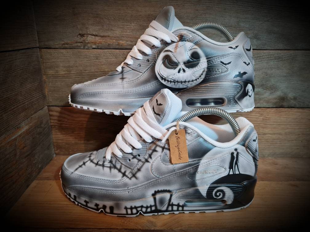 Custom Painted Air Max 90 - Nightmare Before Christmas Black Grey Trainers