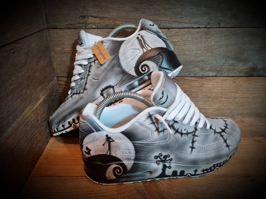 Custom Painted Air Max 90 - Nightmare Before Christmas Black Grey Trainers