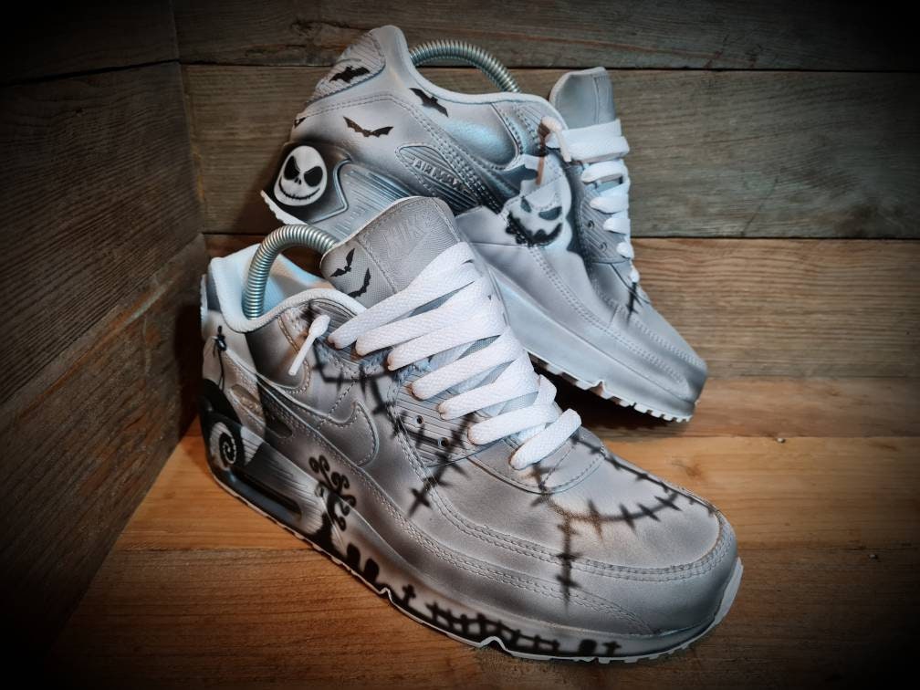 Custom Painted Air Max 90 - Nightmare Before Christmas Black Grey Trainers