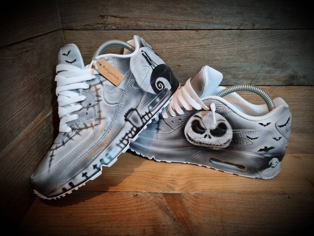 Custom Painted Air Max 90 - Nightmare Before Christmas Black Grey Trainers