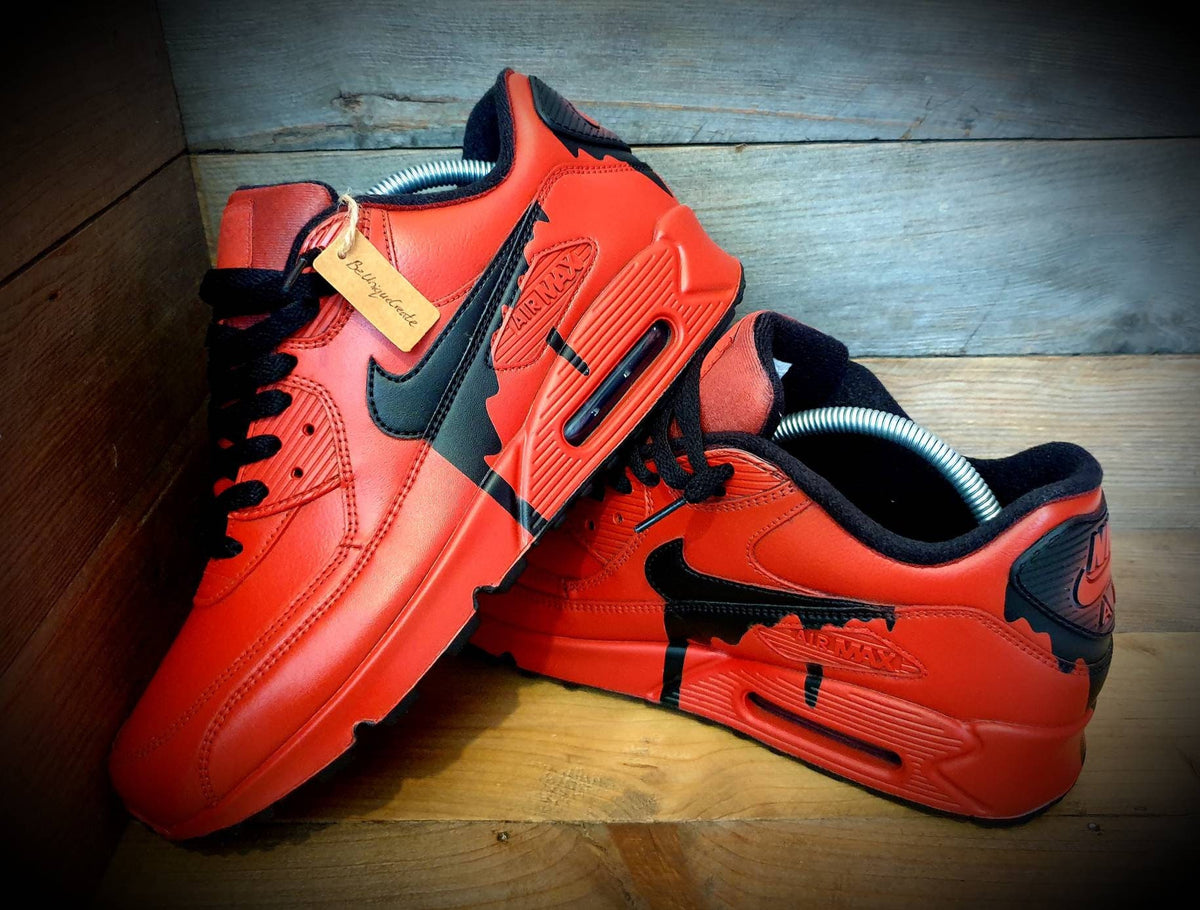 Custom Painted Air Max 90 - Red Black Drip Trainers
