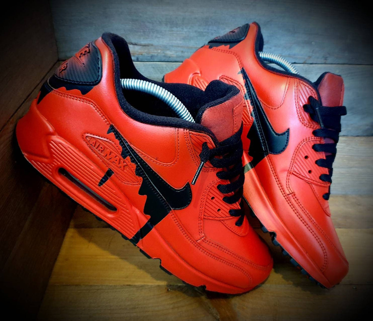 Custom Painted Air Max 90 - Red Black Drip Trainers