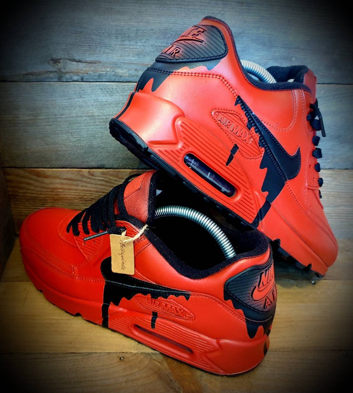 Custom Painted Air Max 90 - Red Black Drip Trainers