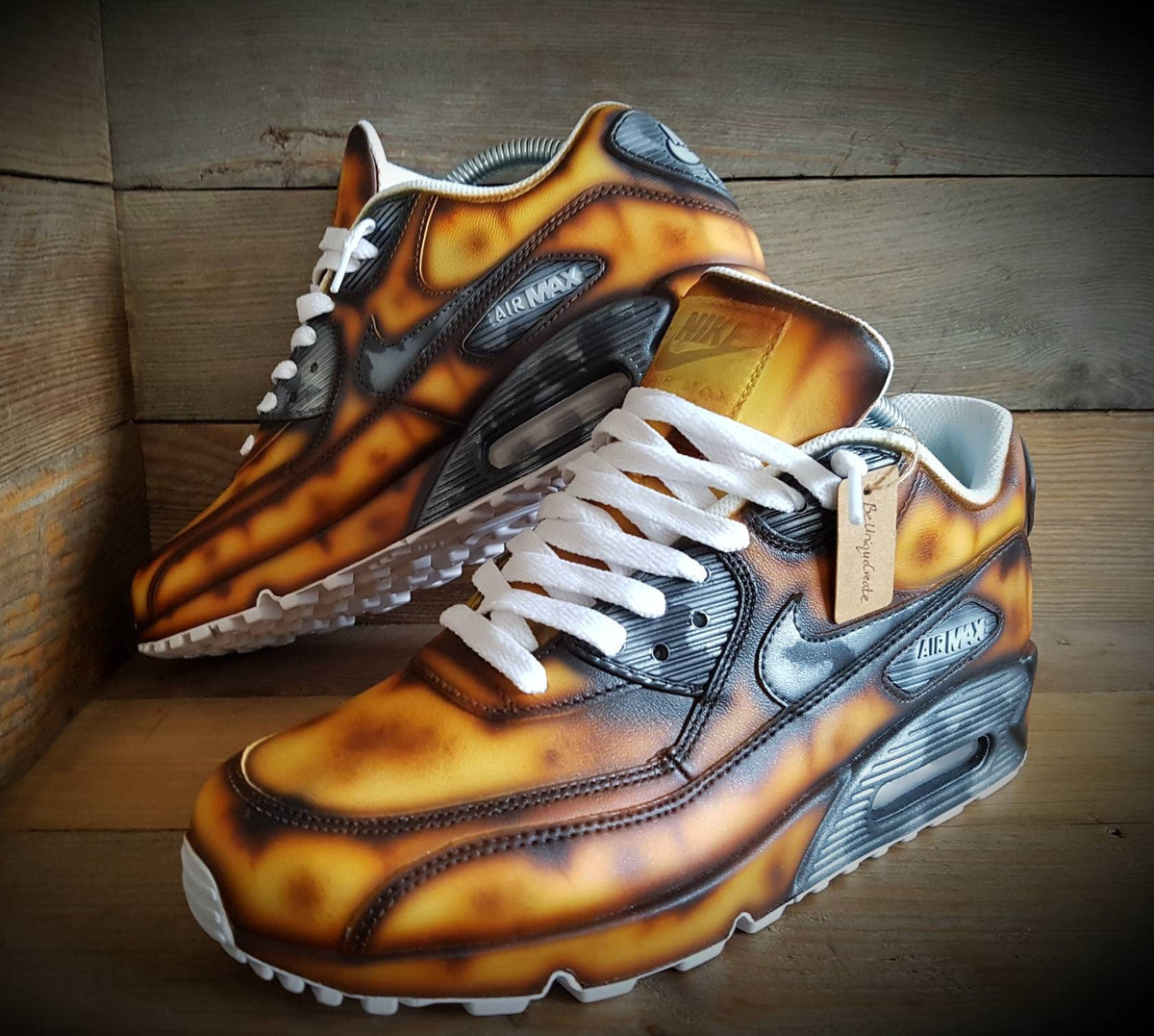 Custom Painted Air Max 90 - Rusty Metal Effect Trainers