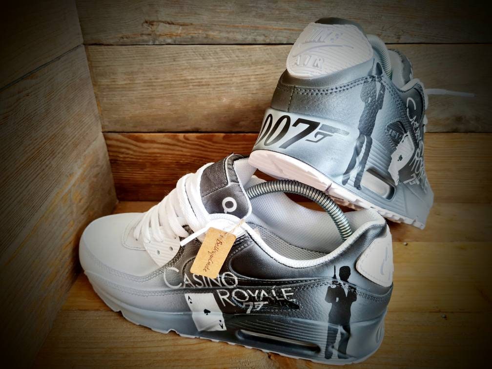 Custom Painted Air Max 90 - Film Themed Black White Trainers