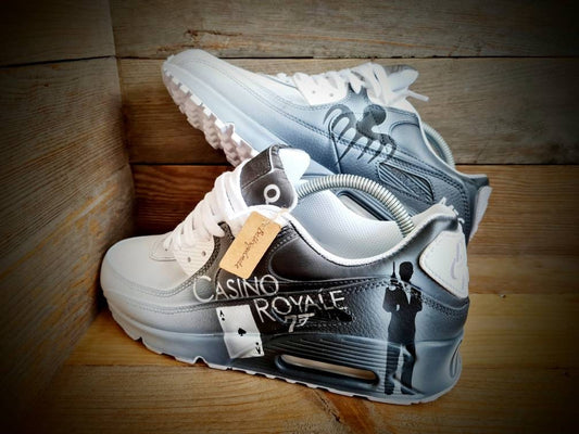 Custom Painted Air Max 90 - Film Themed Black White Trainers