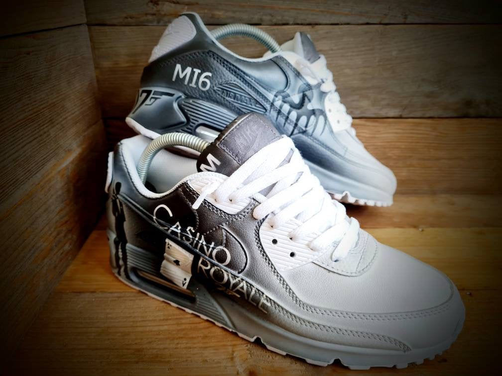 Custom Painted Air Max 90 - Film Themed Black White Trainers