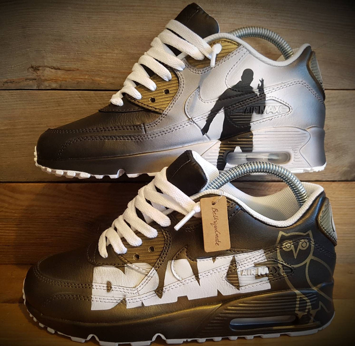 Custom Painted Air Max 90 - Music Themed Black Gold Trainers