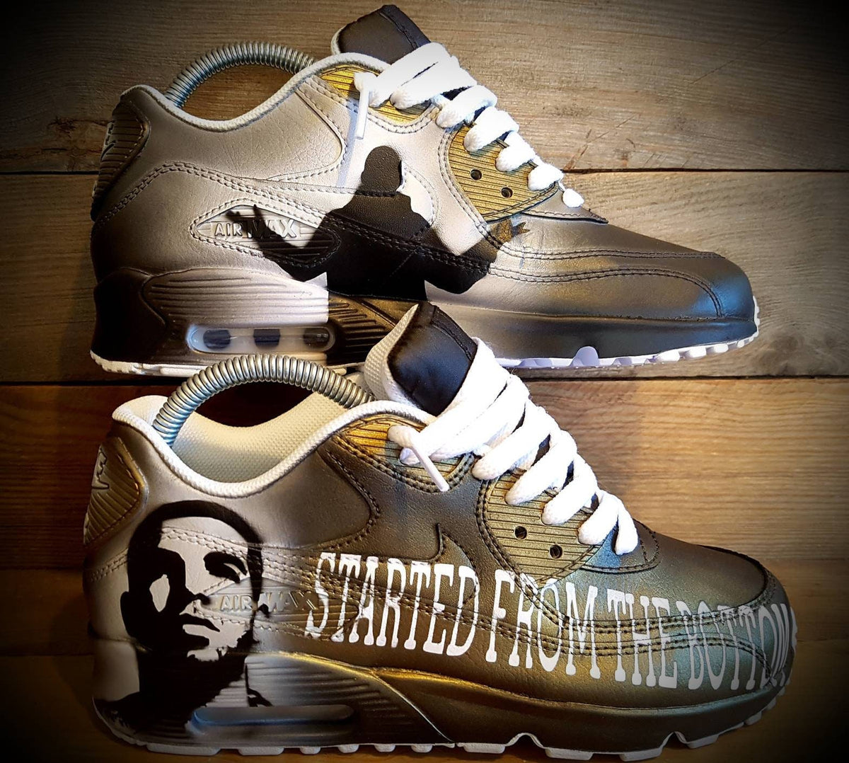Custom Painted Air Max 90 - Music Themed Black Gold Trainers