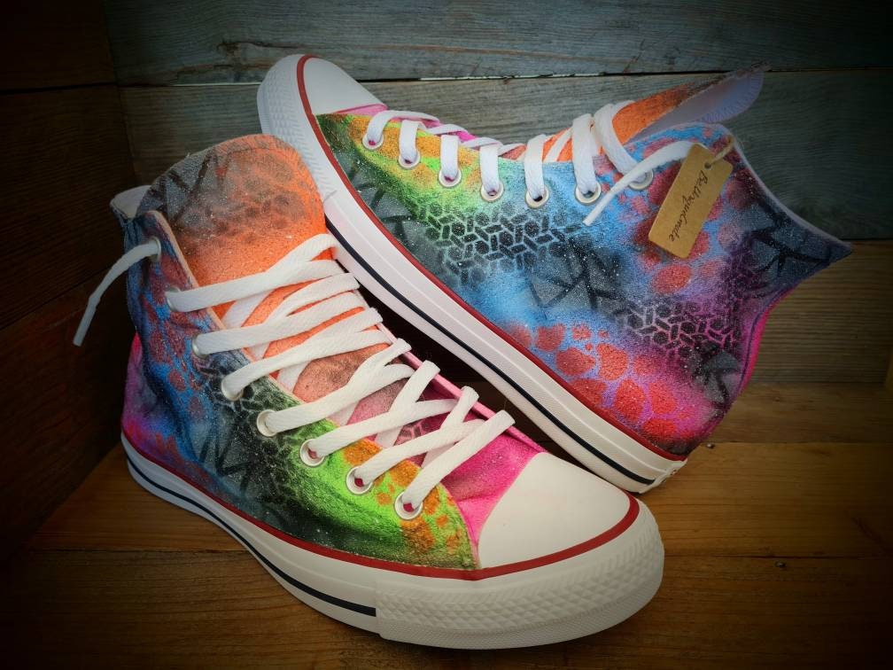 Custom Painted Chuck Taylor All Star Classic High Top - Graffiti Drip Orange Trainers