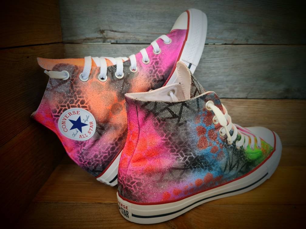 Custom Painted Chuck Taylor All Star Classic High Top - Graffiti Drip Orange Trainers