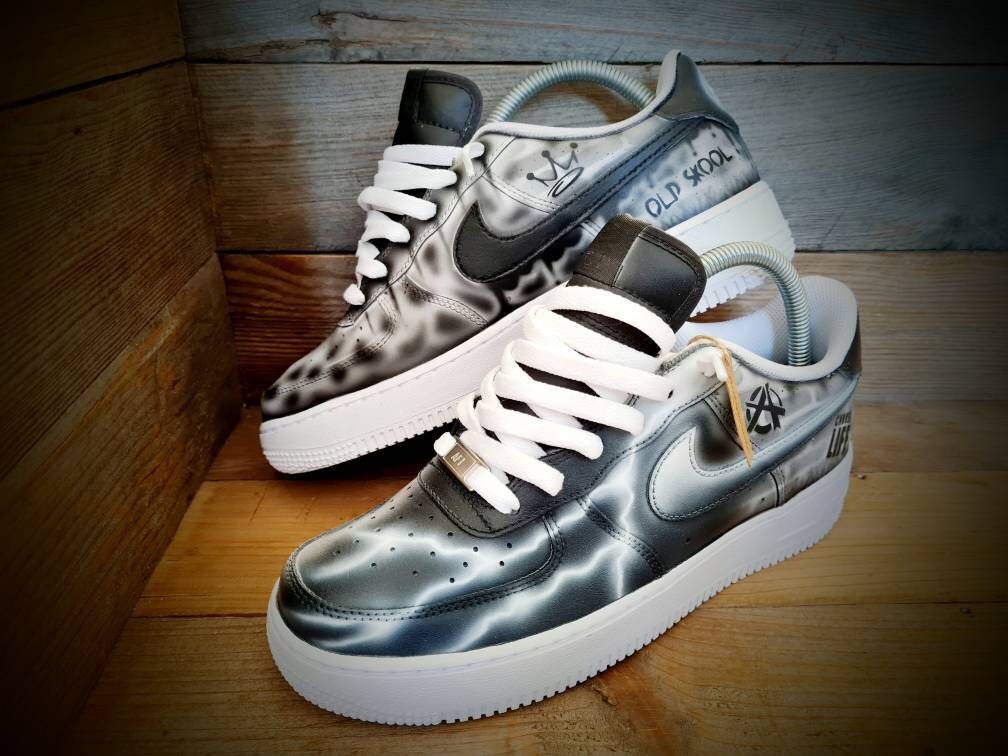 Custom Painted Air Force 1 - Black Brick Wall Graffiti Drip Trainers