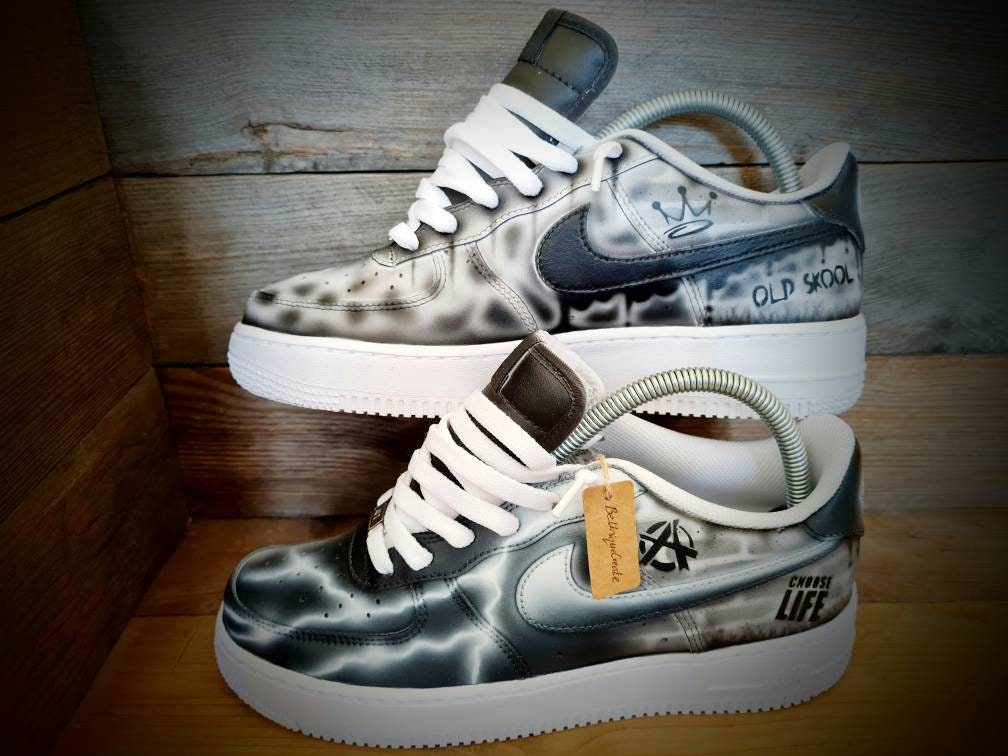 Custom Painted Air Force 1 - Black Brick Wall Graffiti Drip Trainers