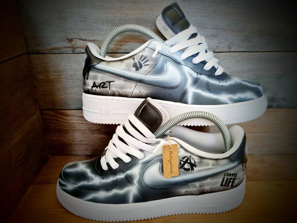 Custom Painted Air Force 1 - Black Brick Wall Graffiti Drip Trainers