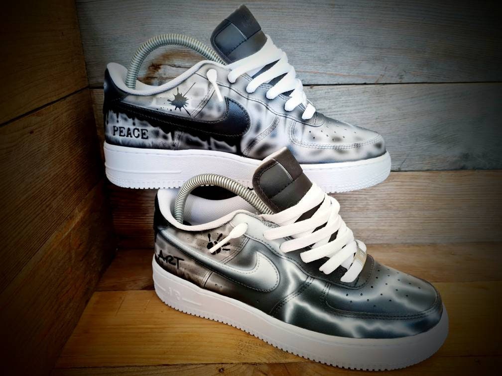 Custom Painted Air Force 1 - Black Brick Wall Graffiti Drip Trainers