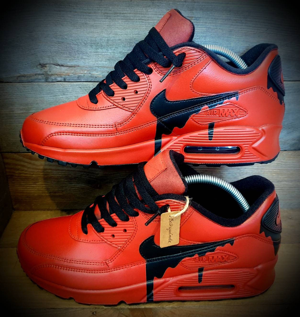 Custom Painted Air Max 90 - Red Black Drip Trainers
