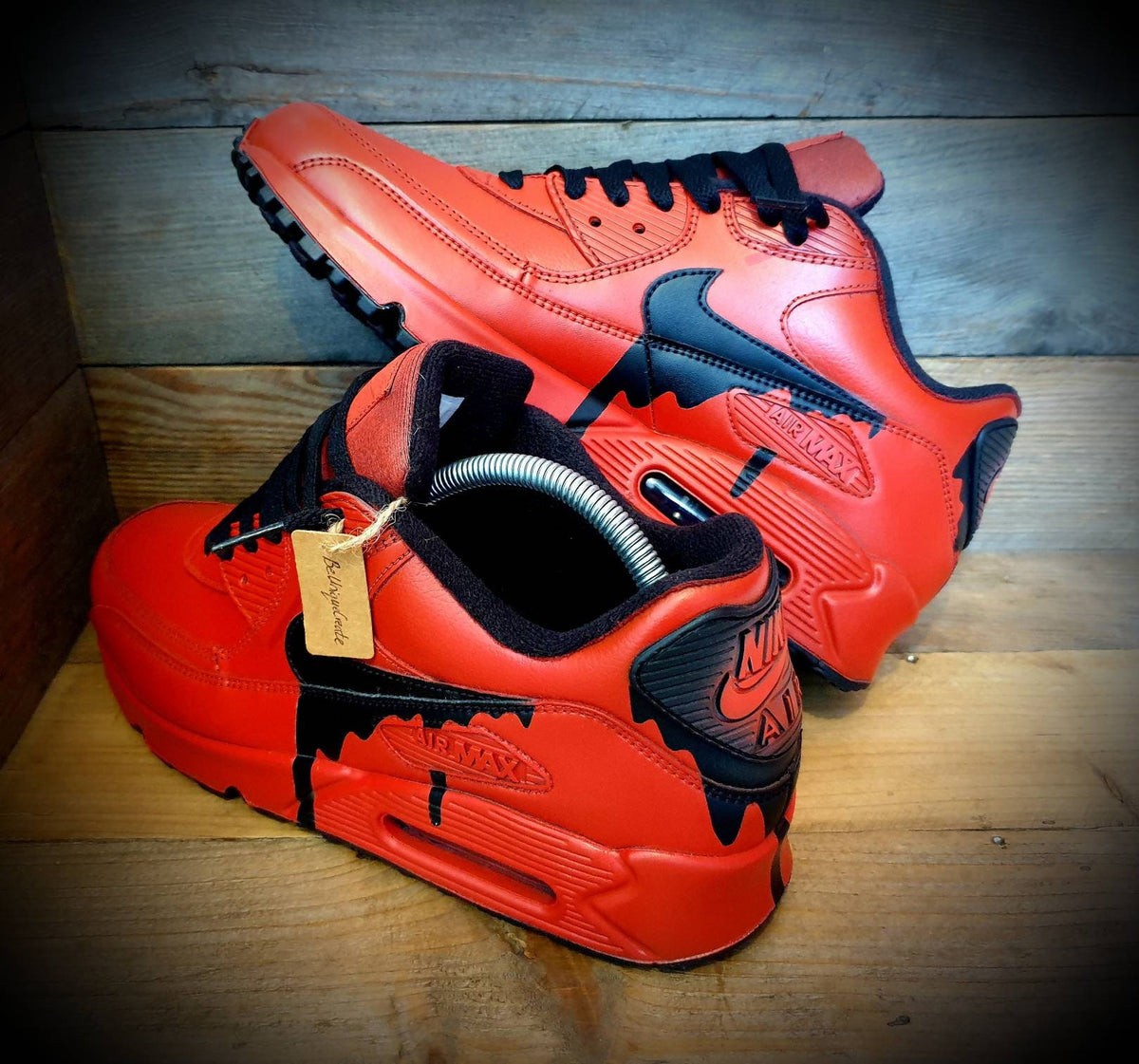 Custom Painted Air Max 90 - Red Black Drip Trainers