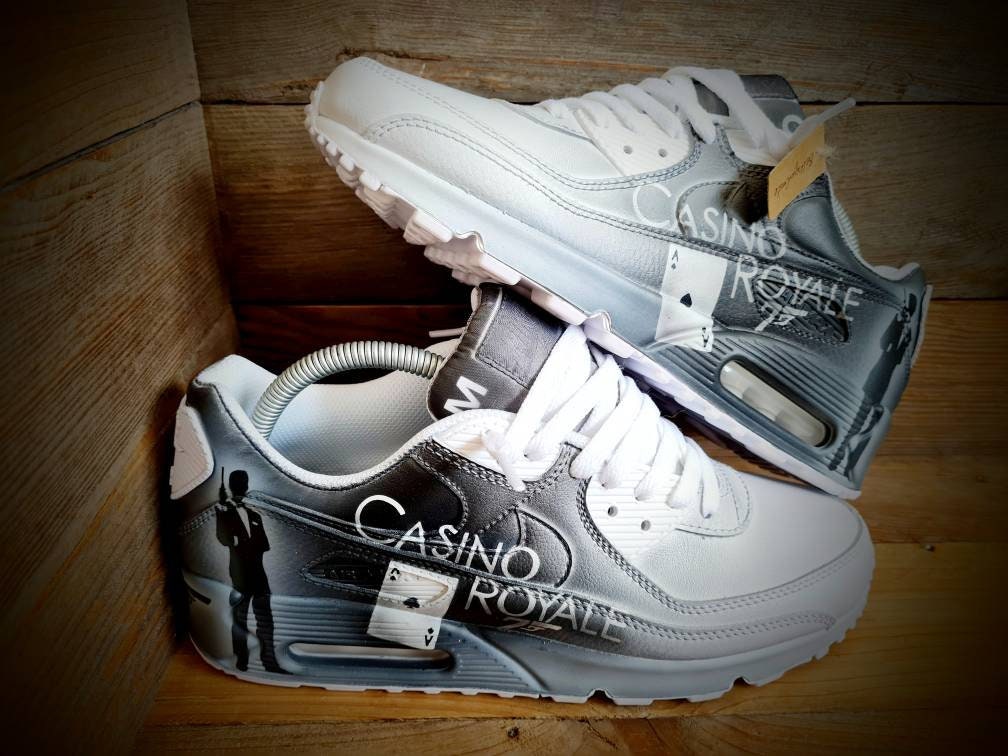 Custom Painted Air Max 90 - Film Themed Black White Trainers