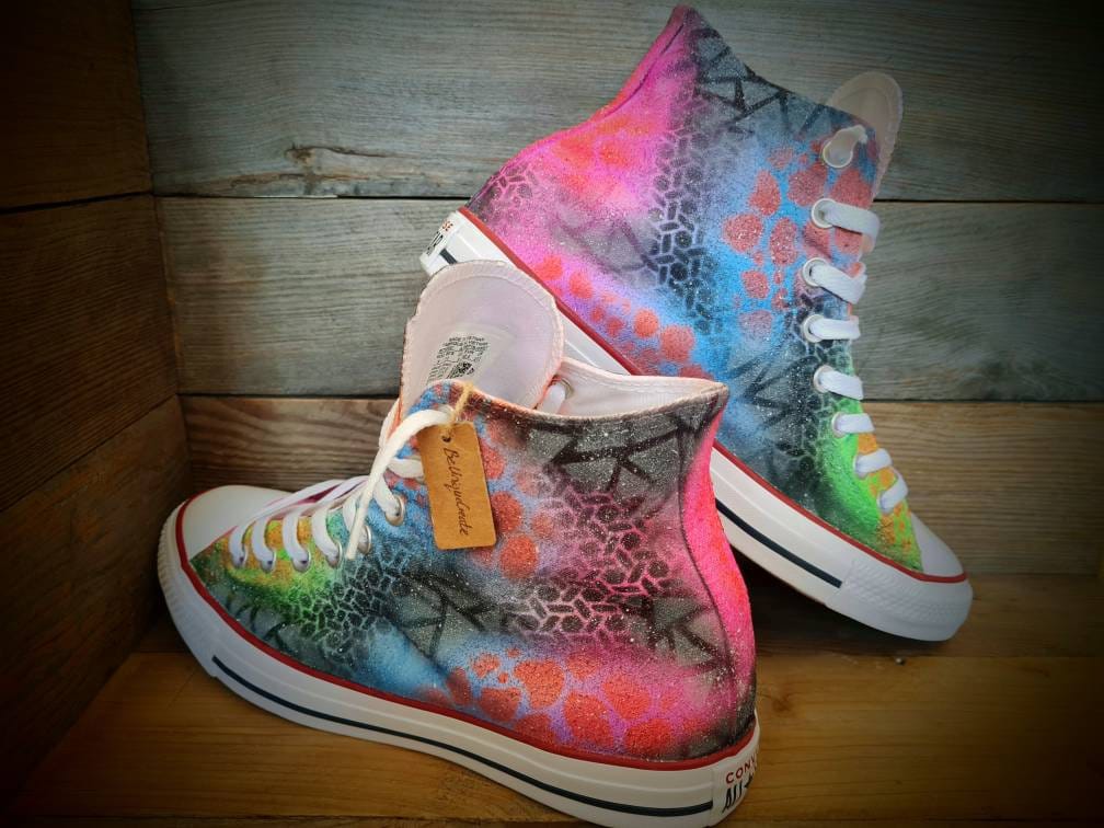 Custom Painted Chuck Taylor All Star Classic High Top - Graffiti Drip Orange Trainers