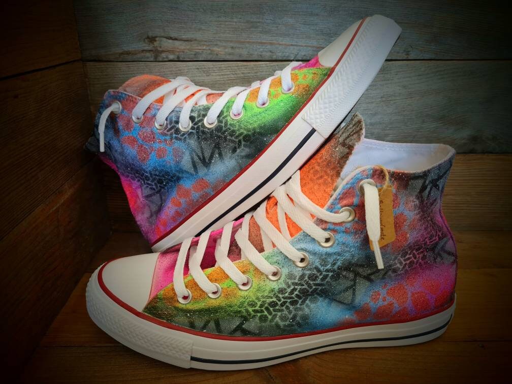 Custom Painted Chuck Taylor All Star Classic High Top - Graffiti Drip Orange Trainers