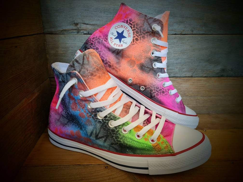 Custom Painted Chuck Taylor All Star Classic High Top - Graffiti Drip Orange Trainers