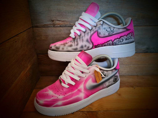 Custom Painted Air Force 1 - Neon Pink Brick Wall Graffiti Drip Trainers