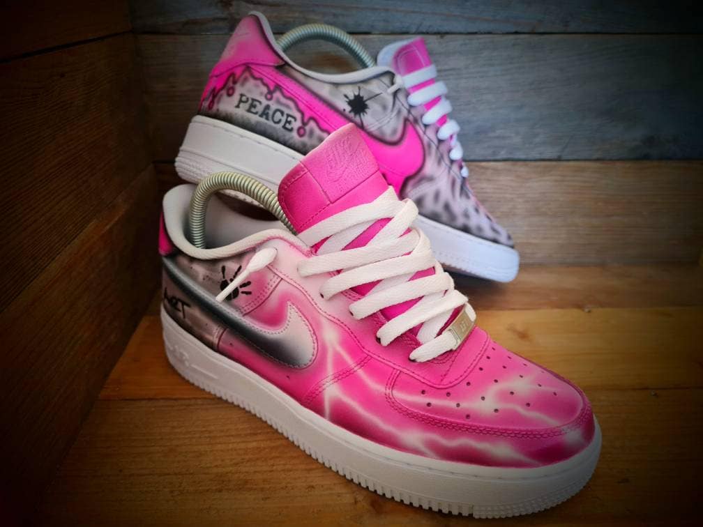 Custom Painted Air Force 1 - Neon Pink Brick Wall Graffiti Drip Trainers