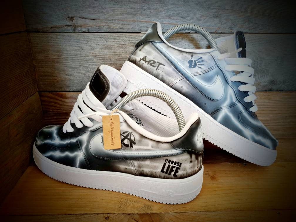 Custom Painted Air Force 1 - Black Brick Wall Graffiti Drip Trainers