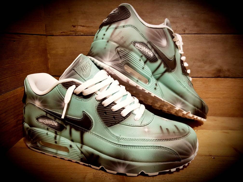 Custom Painted Air Max 90 - Aqua Black Drip Graffiti Trainers