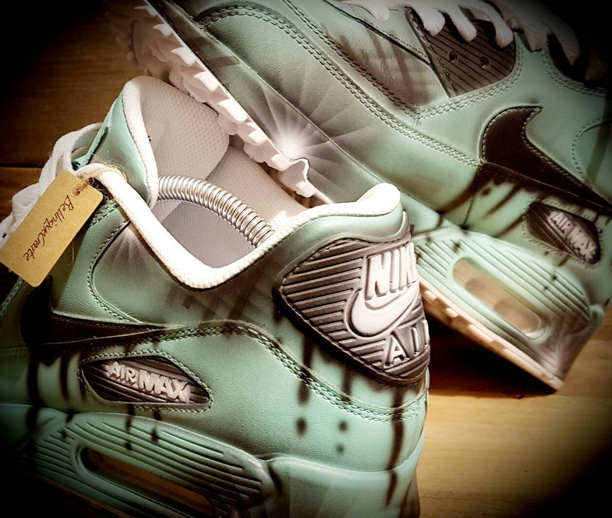 Custom Painted Air Max 90 - Aqua Black Drip Graffiti Trainers