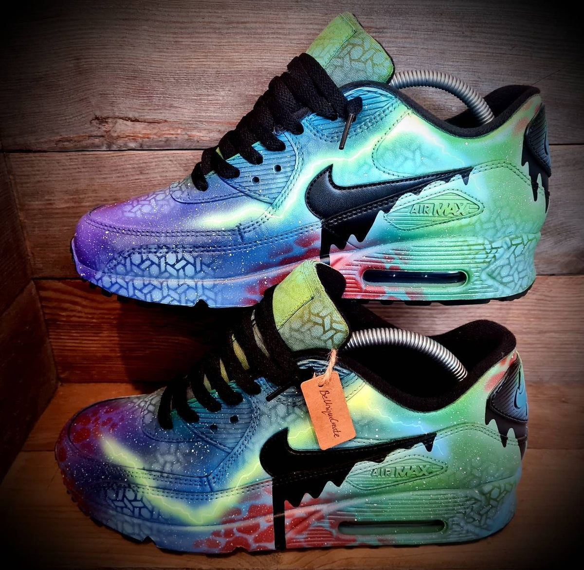 Custom Painted Air Max 90 - Blue Green Graffiti Drip Trainers