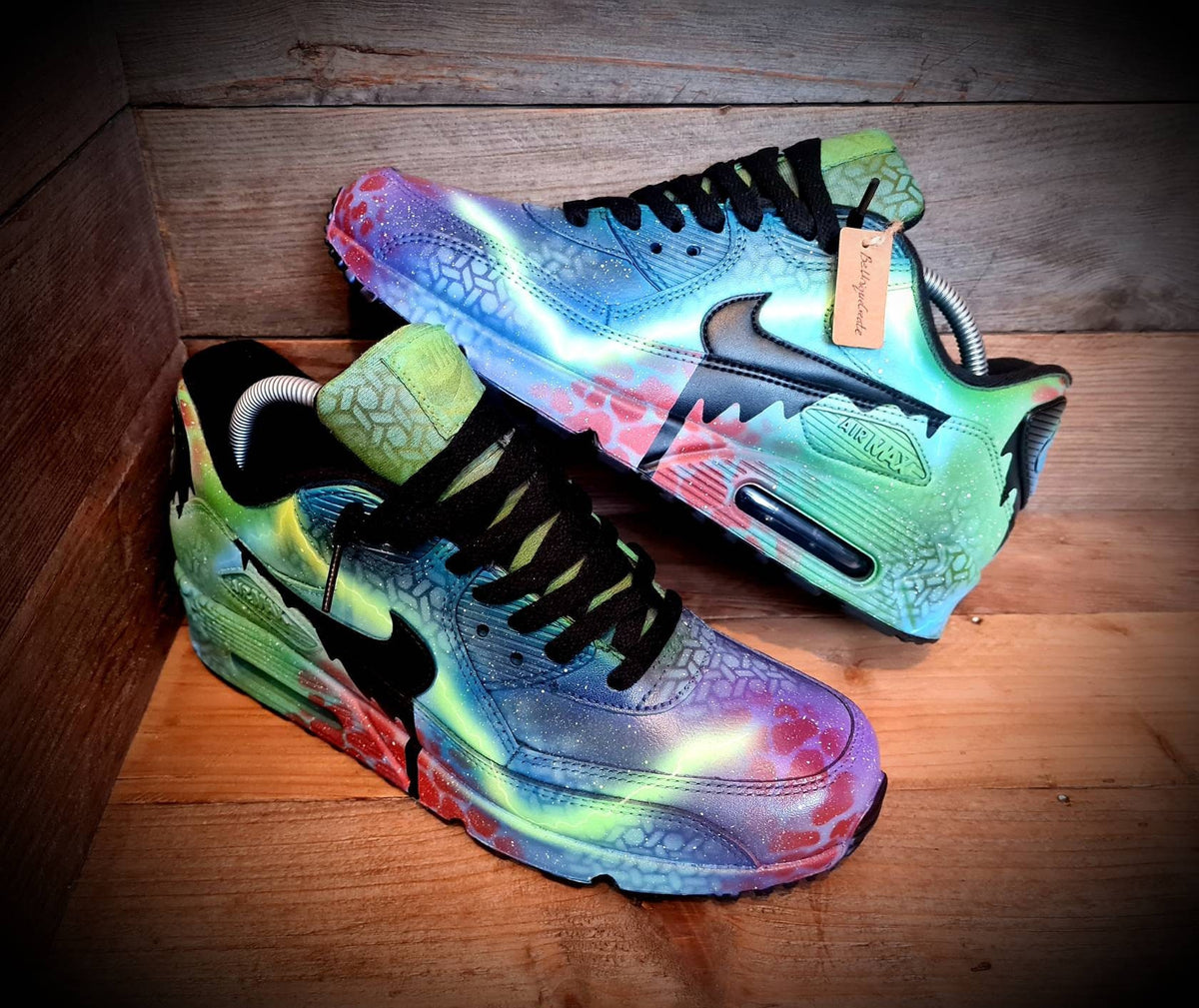 Custom Painted Air Max 90 - Blue Green Graffiti Drip Trainers