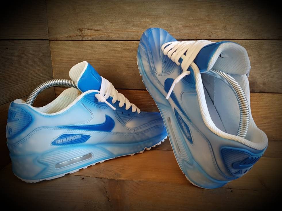 Custom Painted Air Max 90 - Blue White Drip Trainers