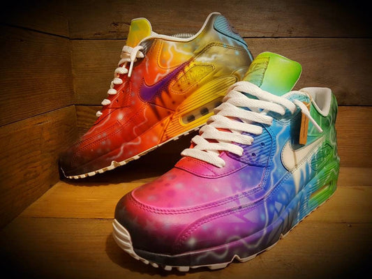 Custom Painted Air Max 90 - Green Blue White Graffiti Trainers