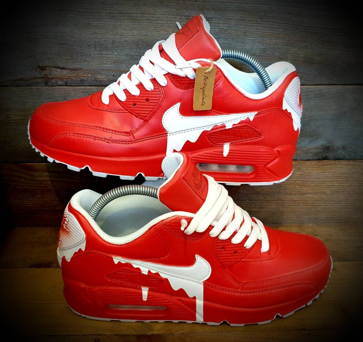 Custom Painted Air Max 90 - Red White Drip Trainers
