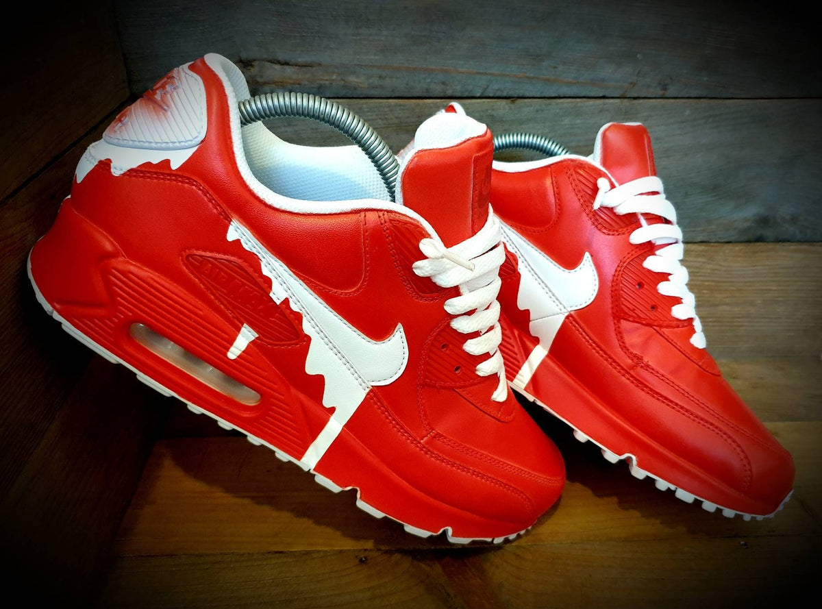 Custom Painted Air Max 90 - Red White Drip Trainers