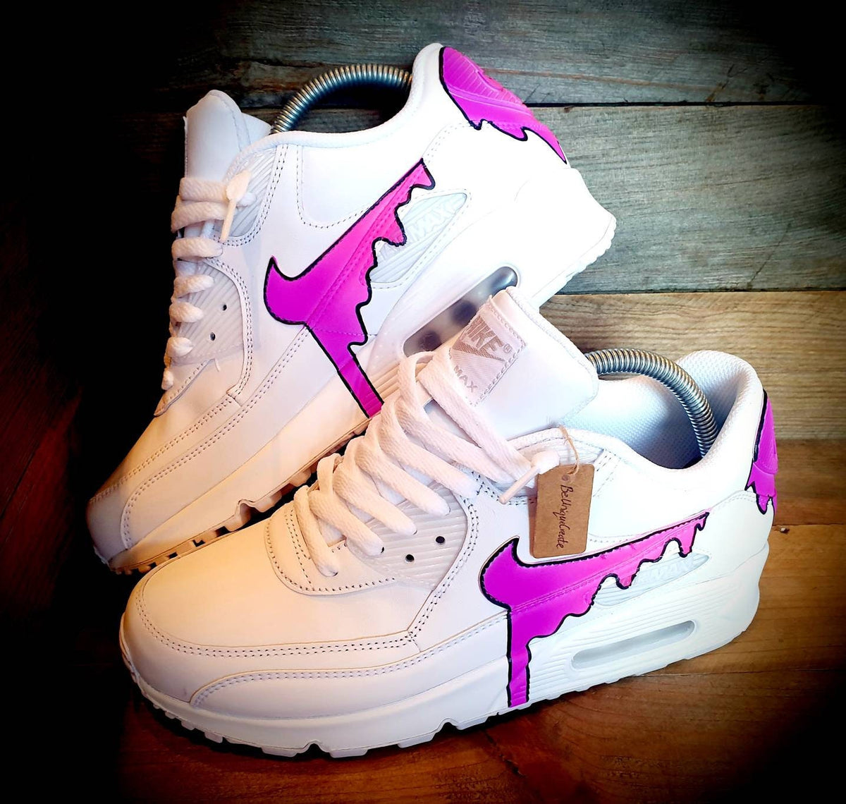 Custom Painted Air Max 90 - Neon Purple Pink Drip Trainers