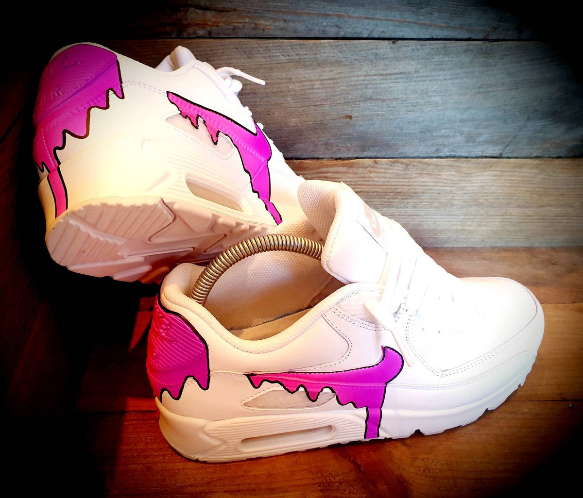 Custom Painted Air Max 90 - Neon Purple Pink Drip Trainers