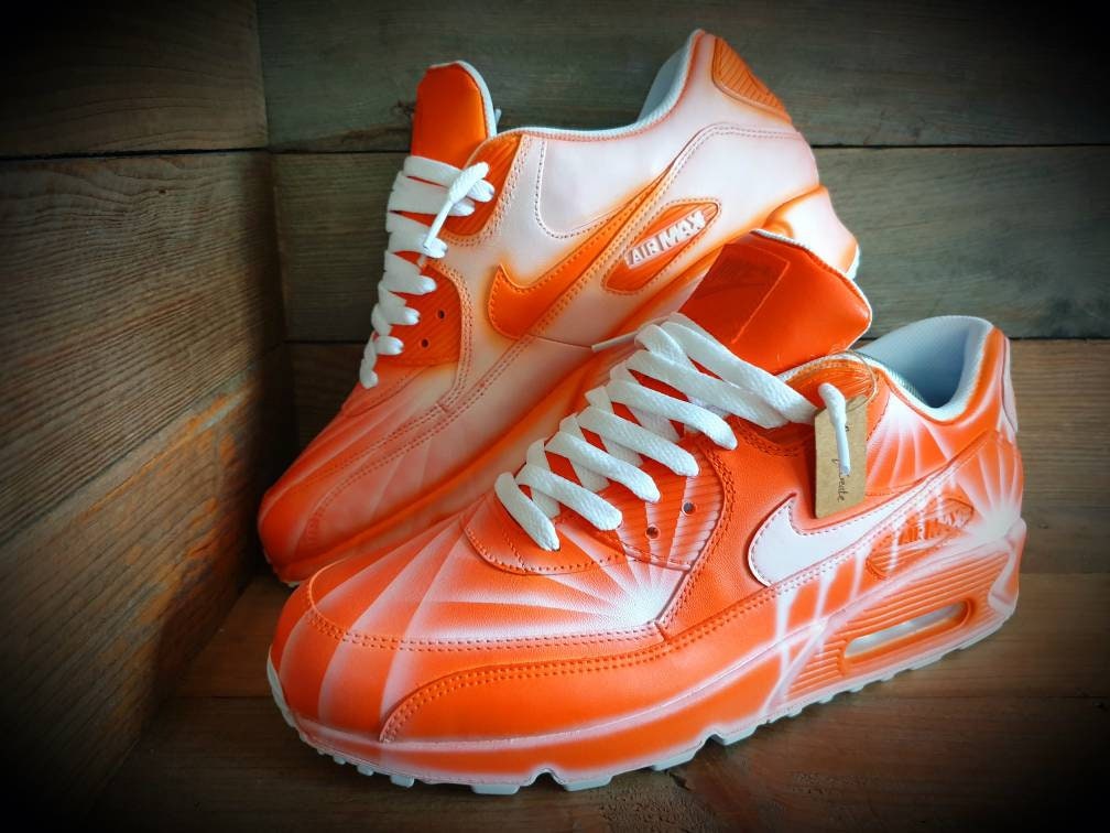 Custom Painted Air Max 90 - Orange White Drip Trainers