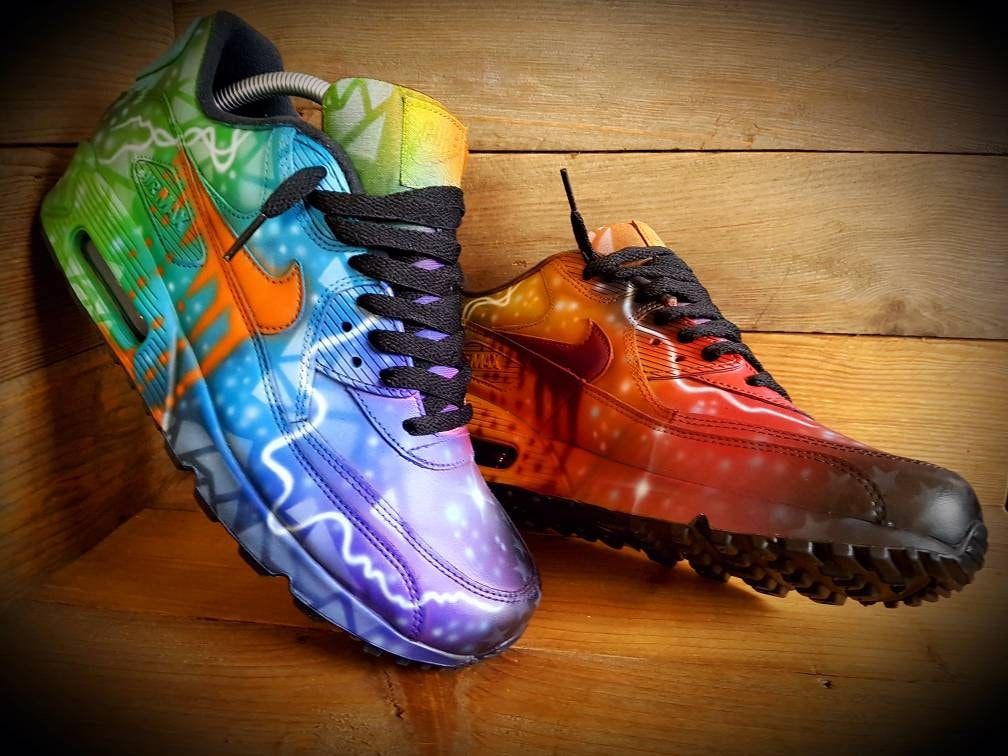 Custom Painted Air Max 90 - Green Blue Black Graffiti Trainers
