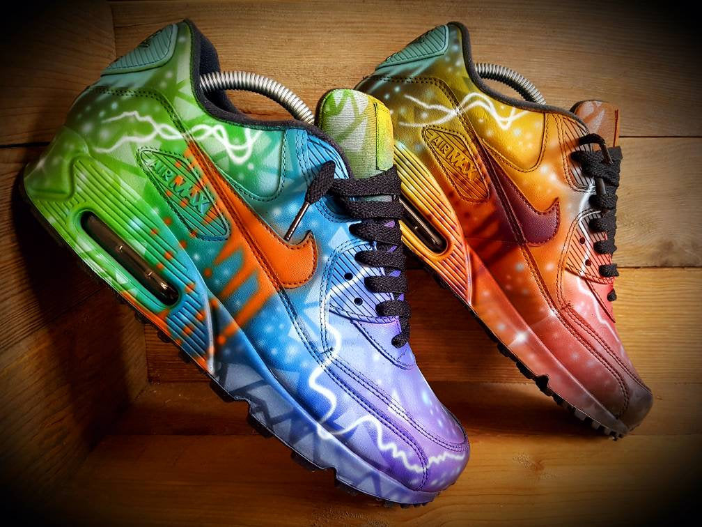 Custom Painted Air Max 90 - Green Blue Black Graffiti Trainers