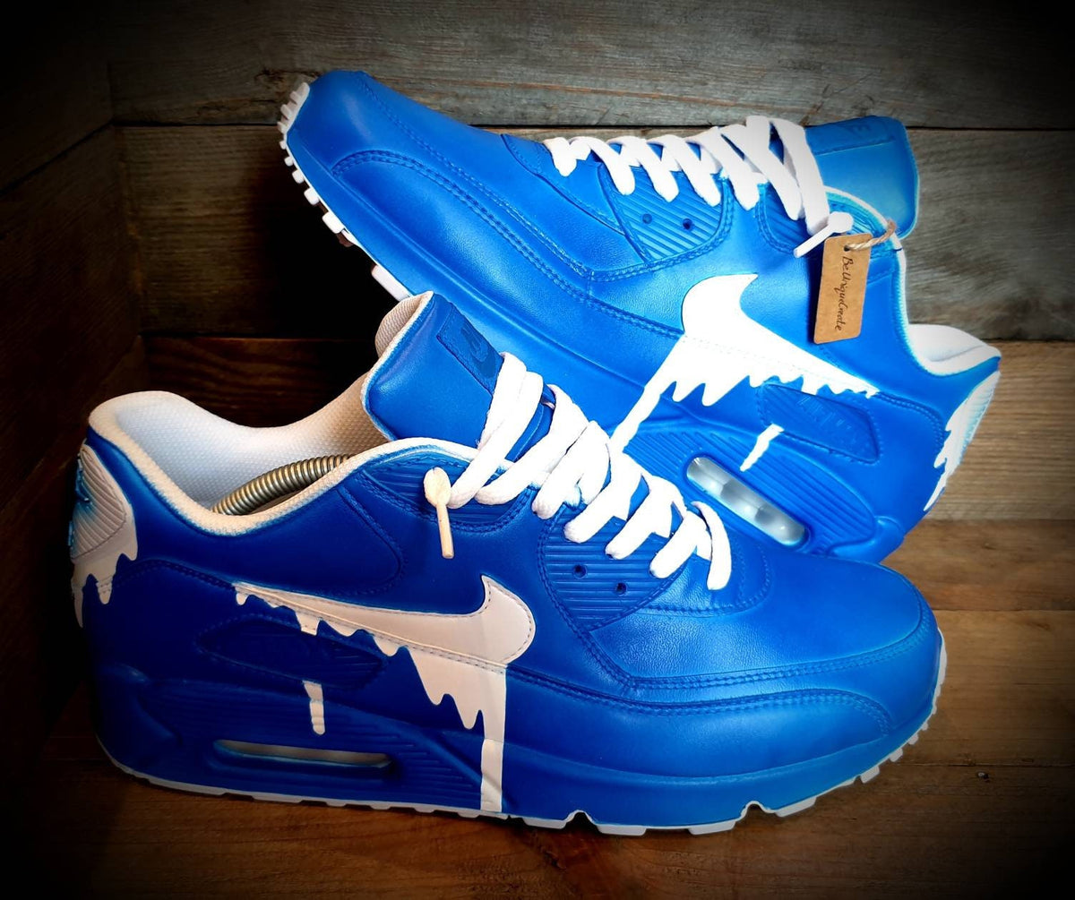 Custom Painted Air Max 90 - Blue White Drip Trainers