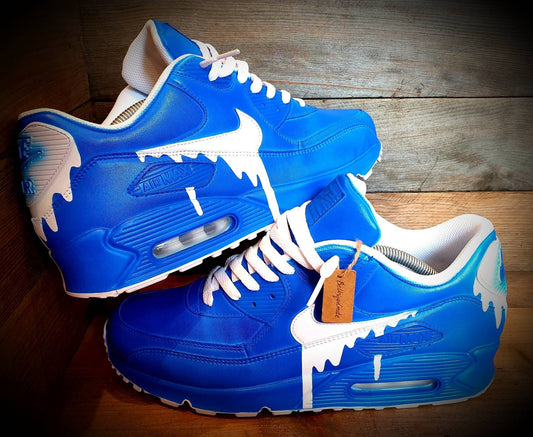 Custom Painted Air Max 90 - Blue White Drip Trainers